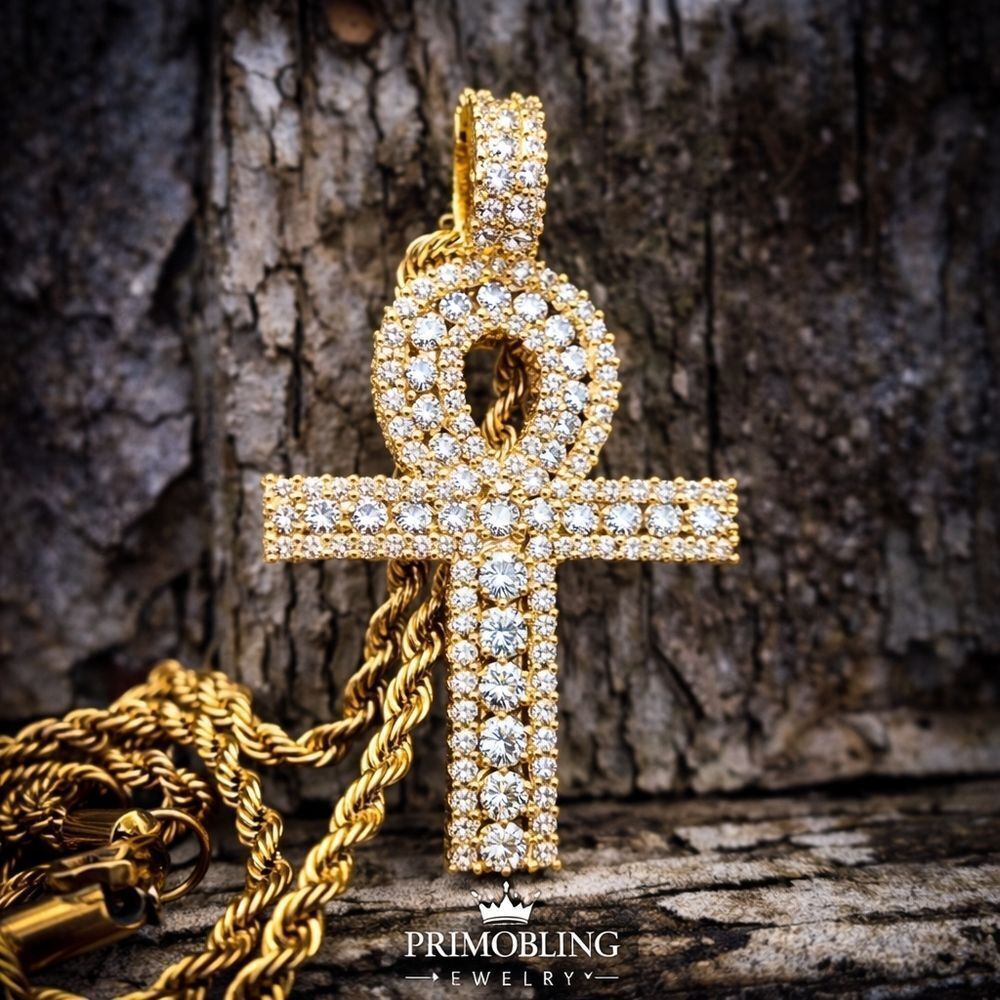 14K Gold Plated Iced Out Channel set Ankh Chain